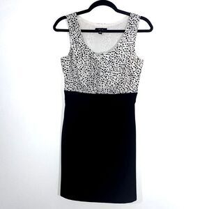 BCX Mixed Media Black and White Polka Dot Sleeveless Career Dress